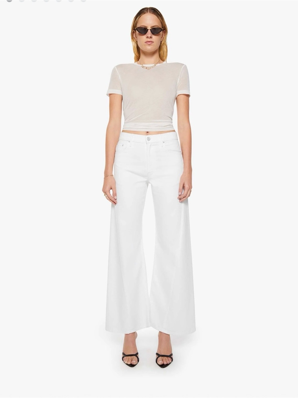 MOTHER Wide-Leg High-Rise White Jeans Twister Skimp in cream puff